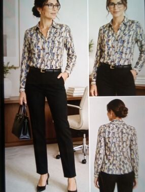 J Mclaughlin Cotton Paisely Button Front Collared Top Blouse  Retro Geometric M